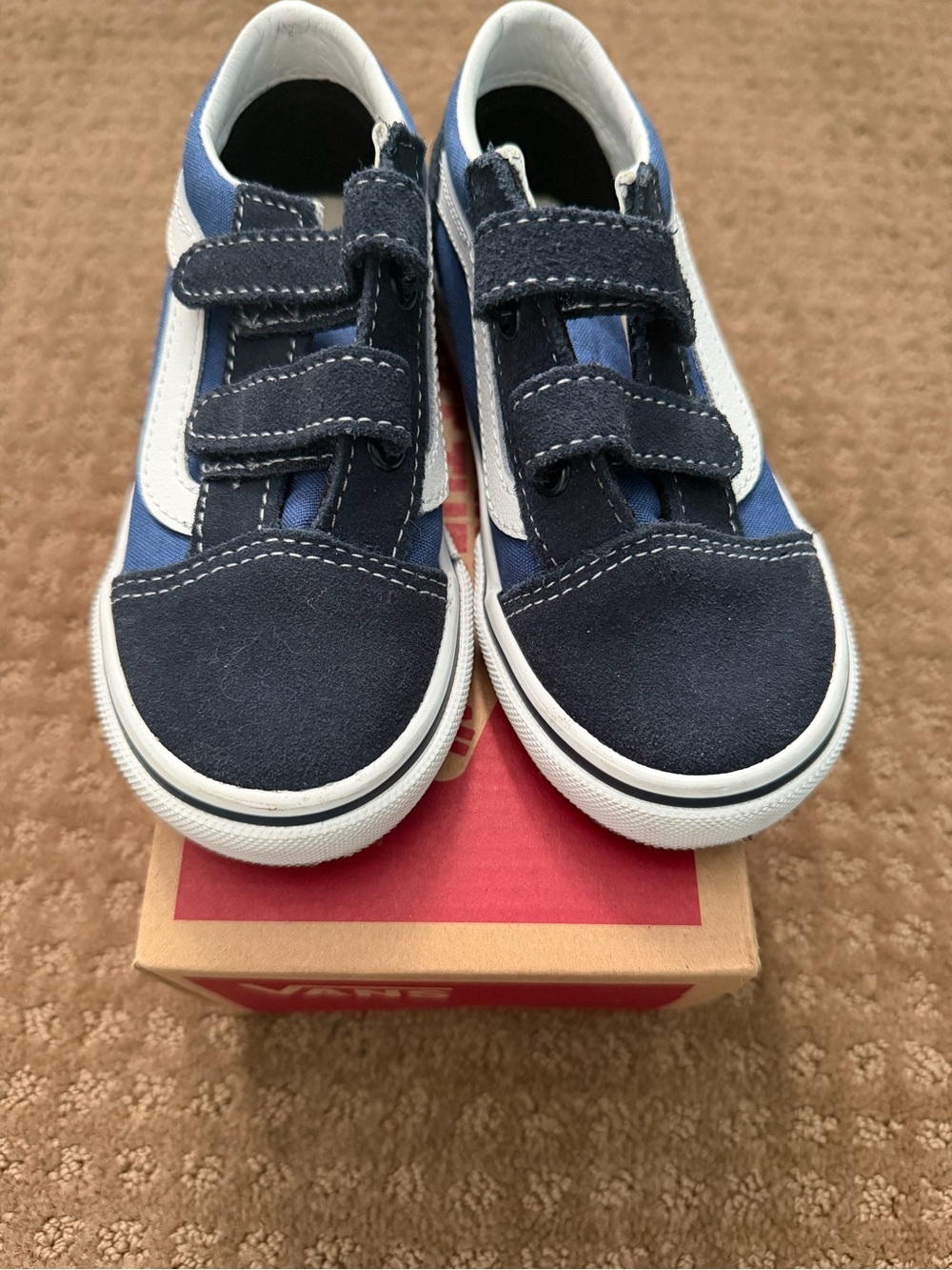 Vans Navy and White Kids Velcro Sneakers